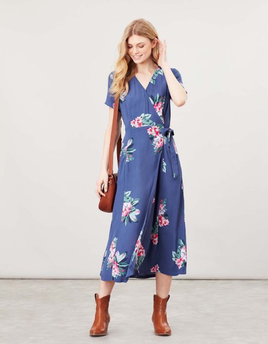 JOULES - CALLIE PRINT WRAP DRESS WITH ANGLED POCKETS FLORAL BLUE | Eden  Lifestyle
